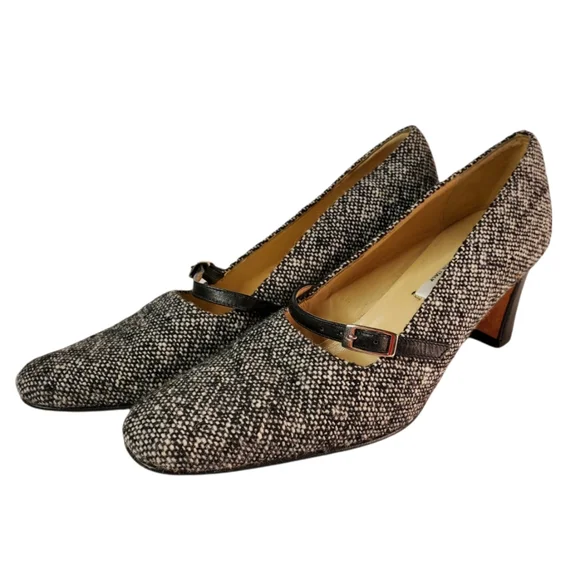 Tweed Vintage Talbots Office Heels with Buckled Leather Band - Picture 3 of 15